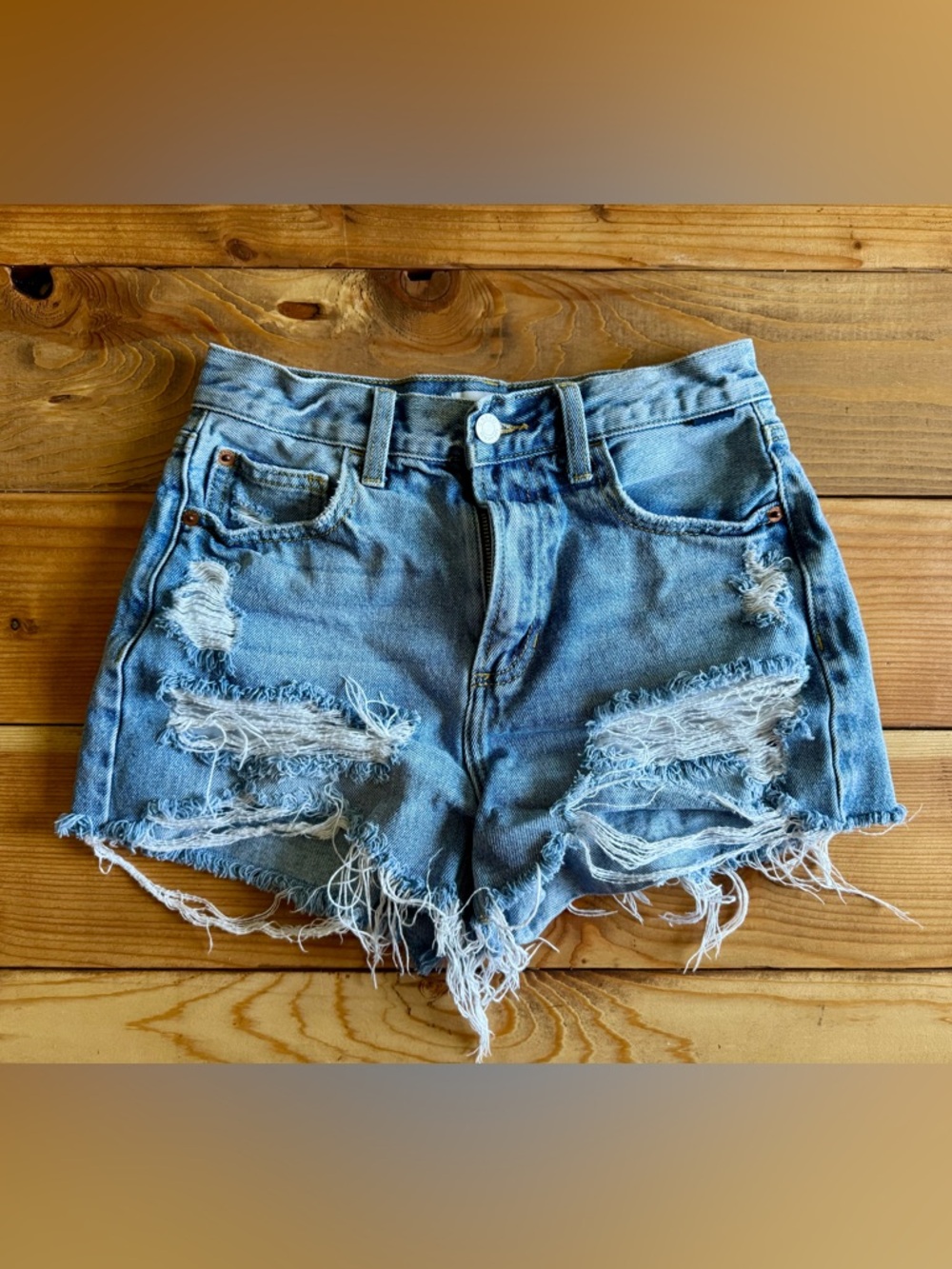 Cello Distressed Light Blue Denim Jean Shorts